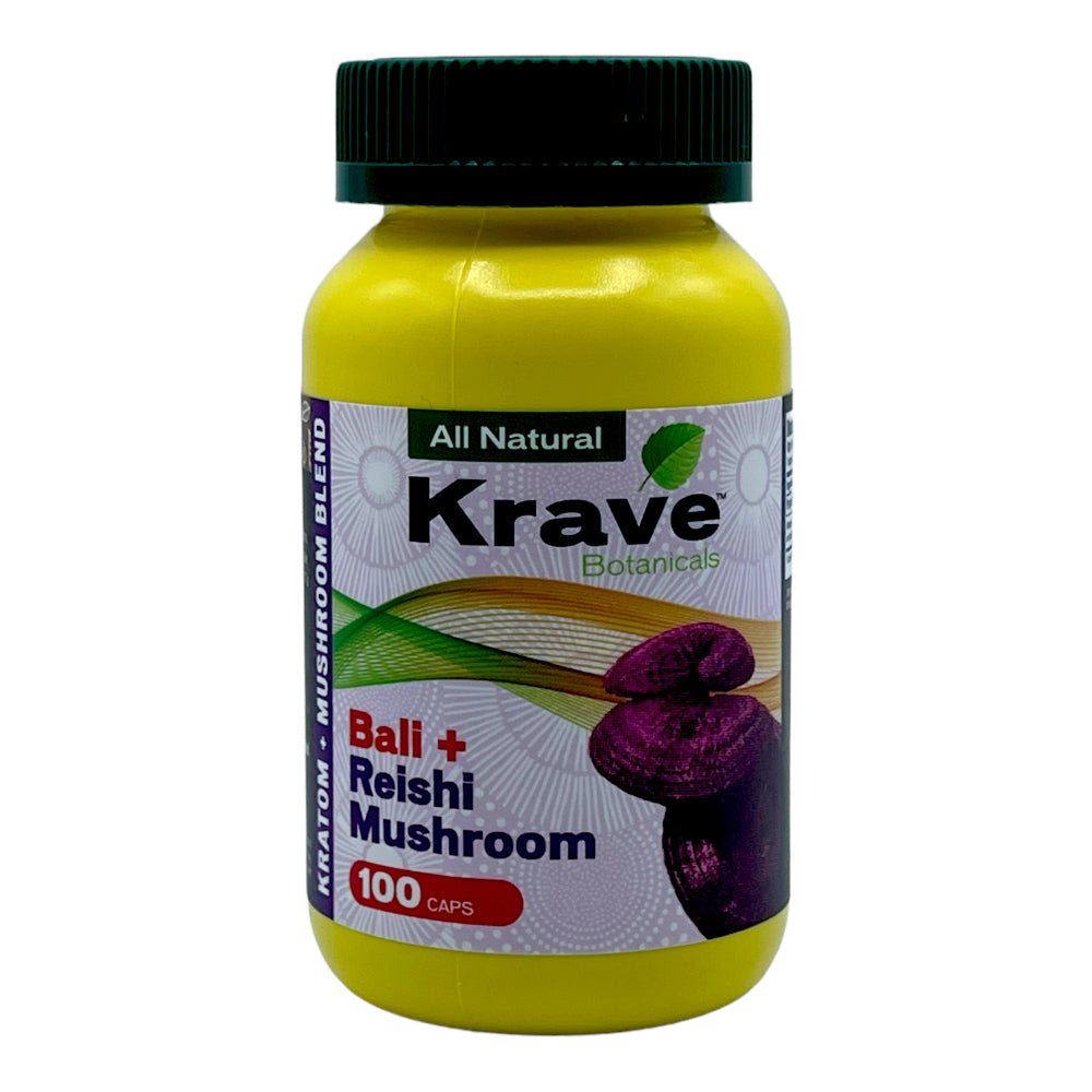 Krave Kratom Bali + Reishi Mushroom Capsules 100 Caps