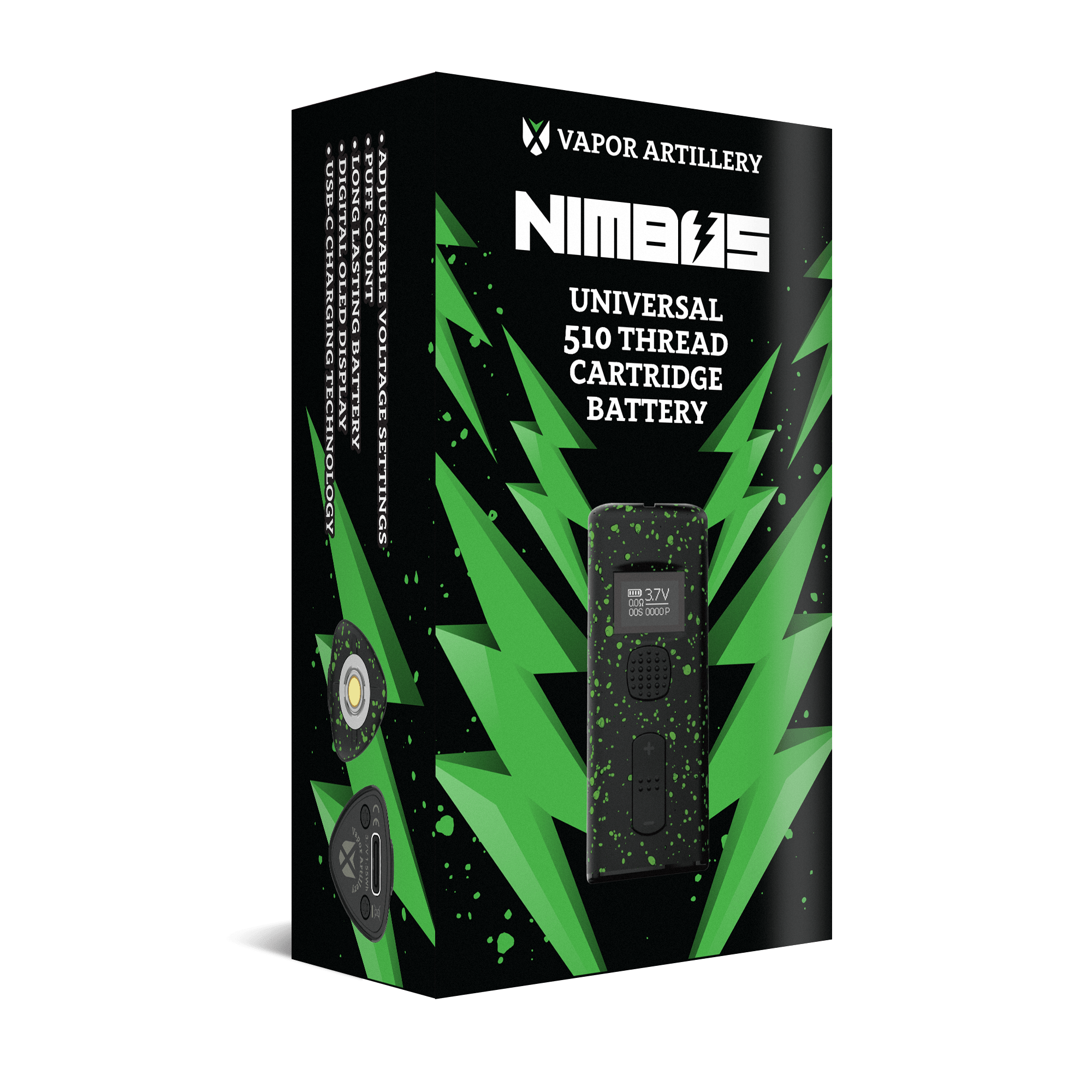 Buy Vapor Artillery Nimbus Cartridge Battery - 210 Thread - Black Green Color