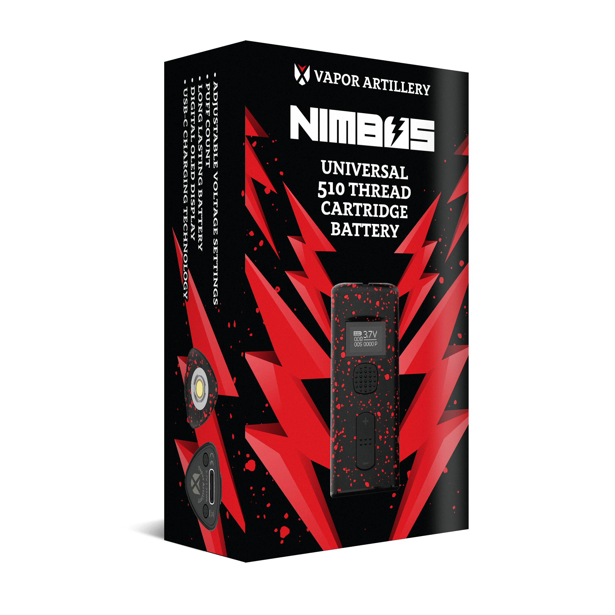 Buy Vapor Artillery Nimbus Cartridge Battery - 210 Thread - Black Red Color