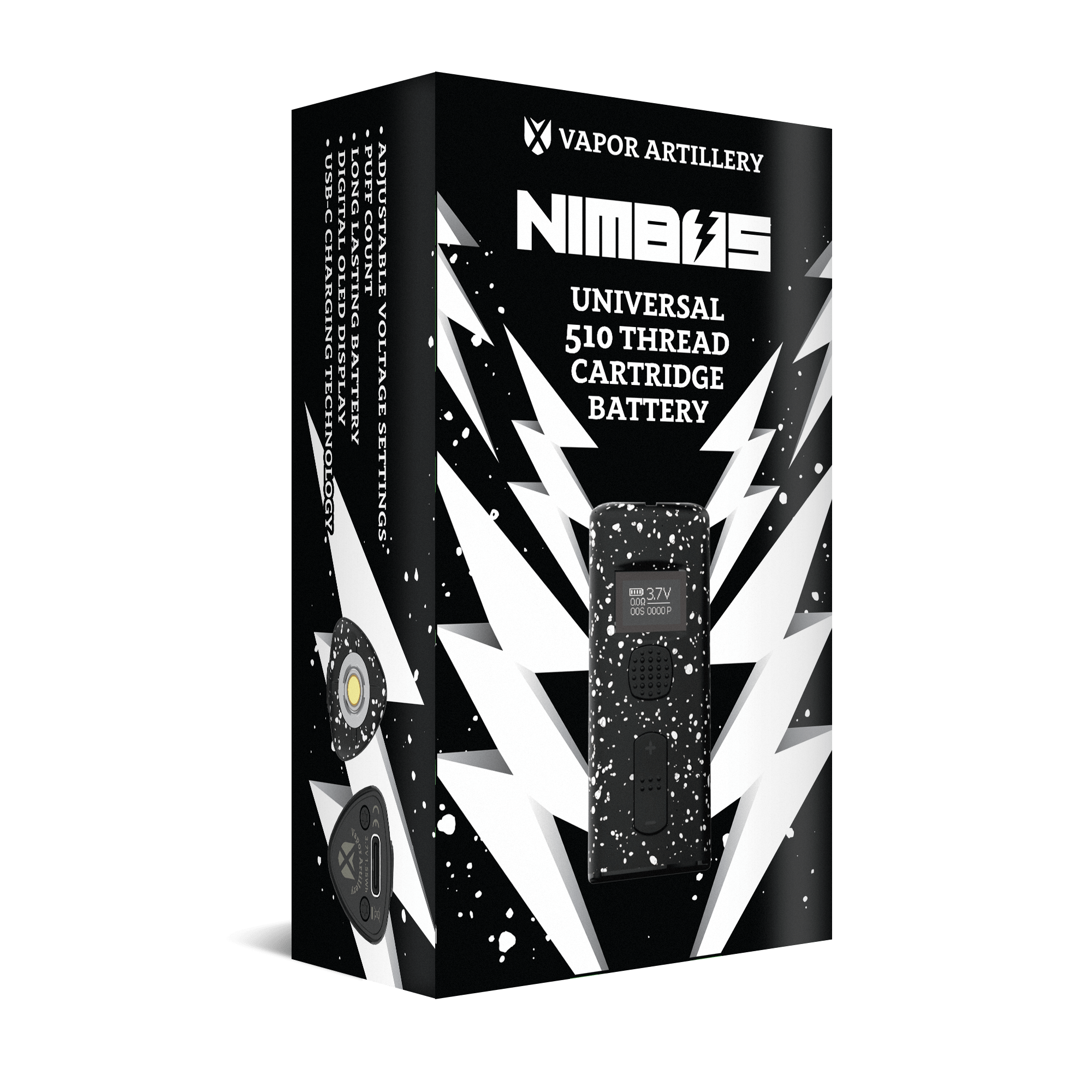 Buy Vapor Artillery Nimbus Cartridge Battery - 210 Thread - Black white Color
