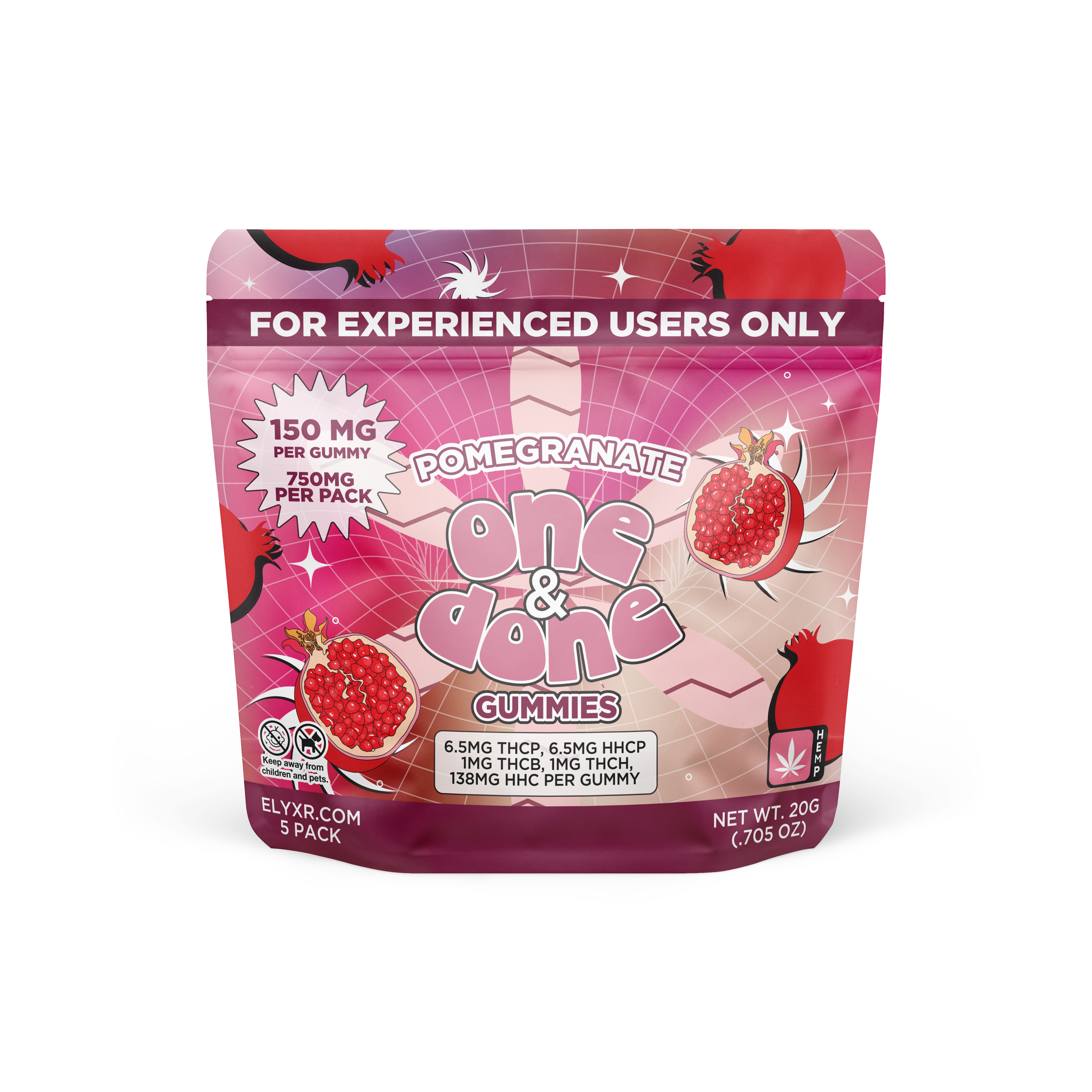 Buy One & Done Gummies (THC-P, HHC-P, THC-B, THC-H & HHC) 750mg - Pomegranate