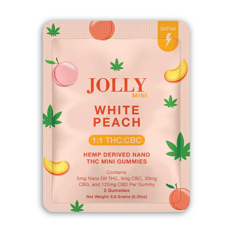 Buy Jolly Mini 1:25 D9 Gummies - White Peach - Hemp Derived Nano THC Mini Gummies