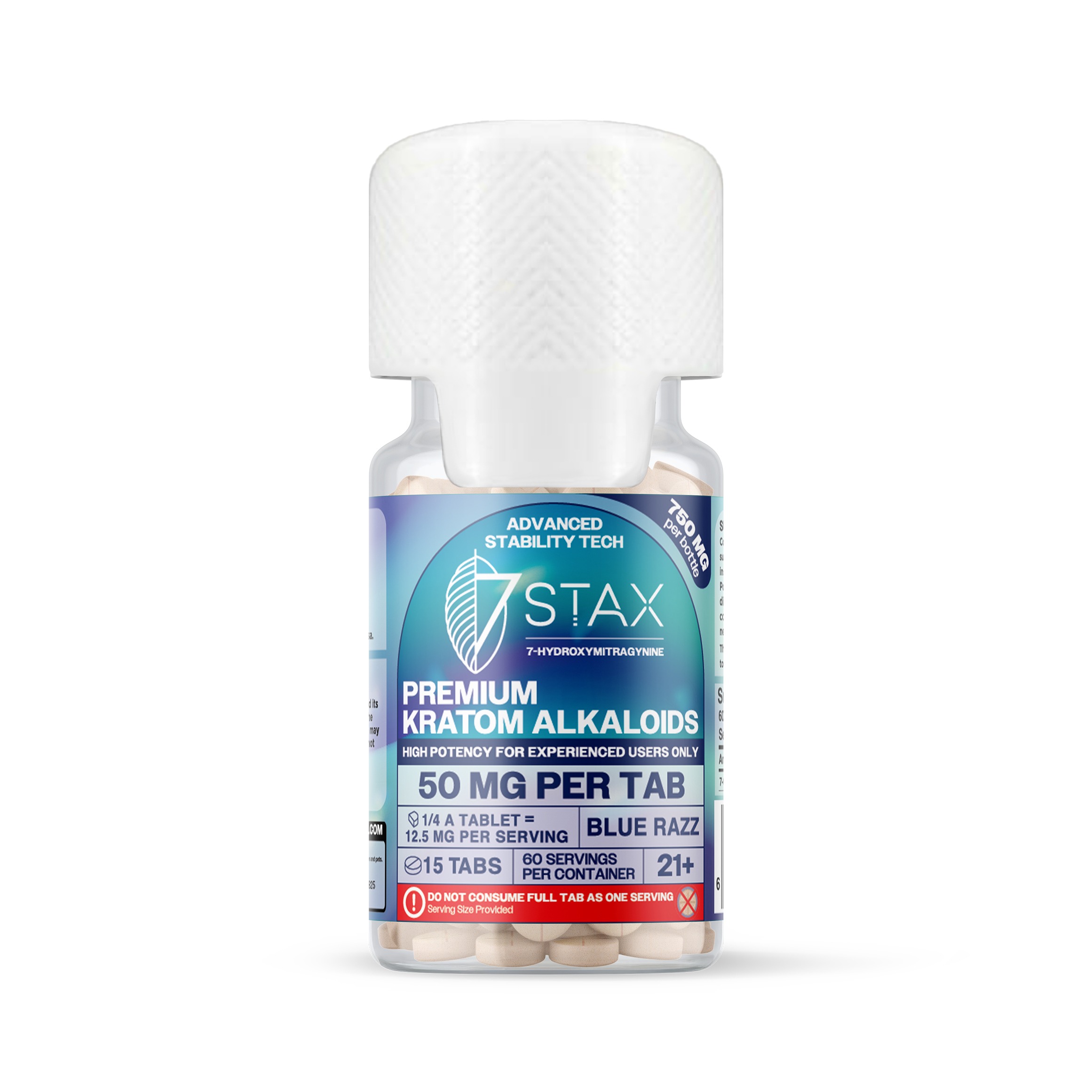 7Stax Premium 7-OH Kratom Alkaloid Tablets (750mg - 15 Count) - Blue Razz