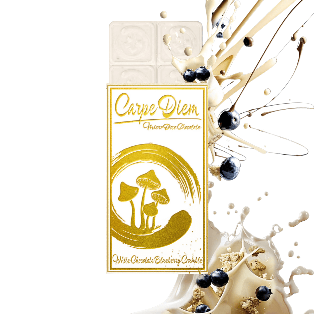 Carpe Diem Mushroom Chocolate Bar - White Chocolate Blueberry Crumble