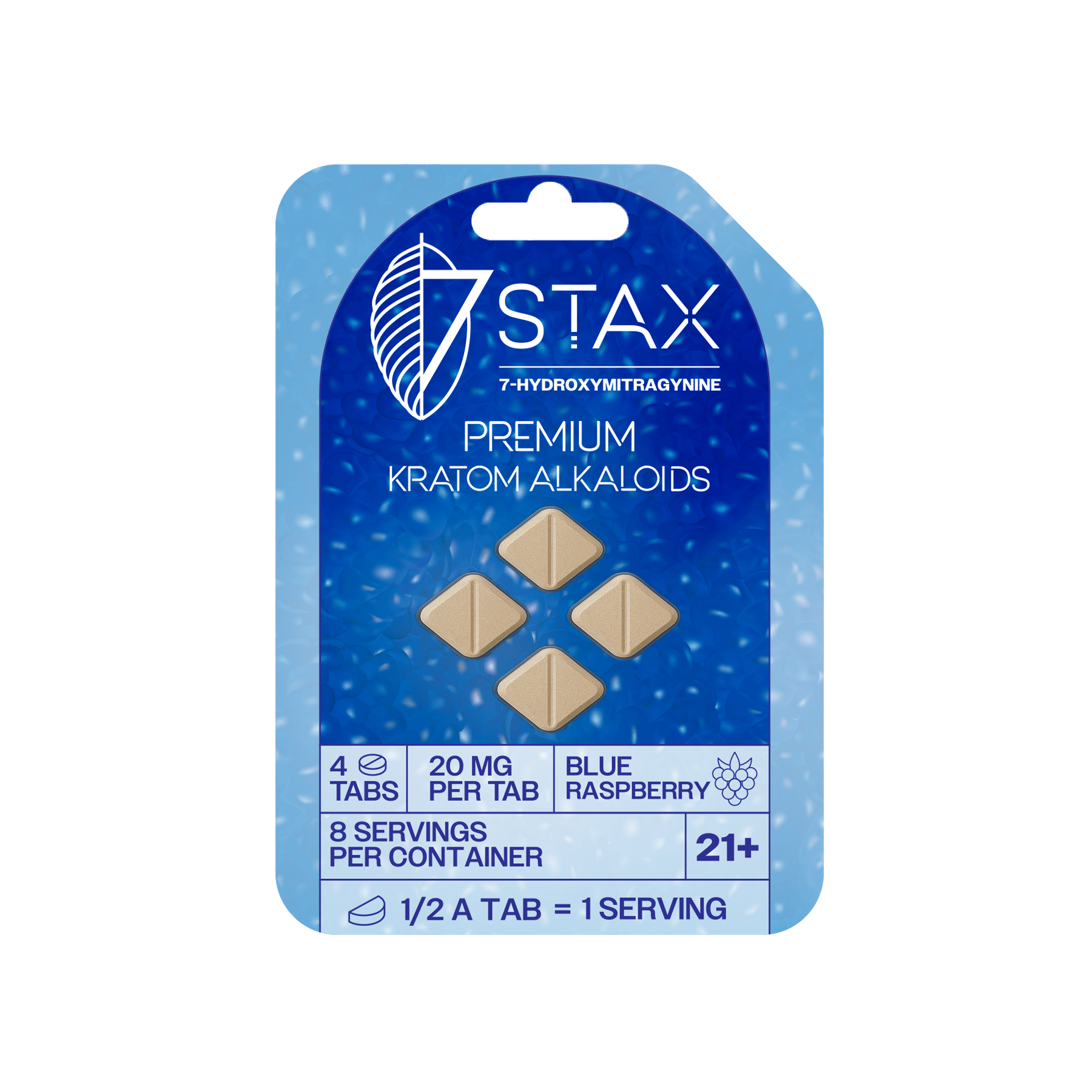7Stax Premium 7-OH Kratom Alkaloid Tablets (80mg - 4 Count) - Blue Razz Flavor