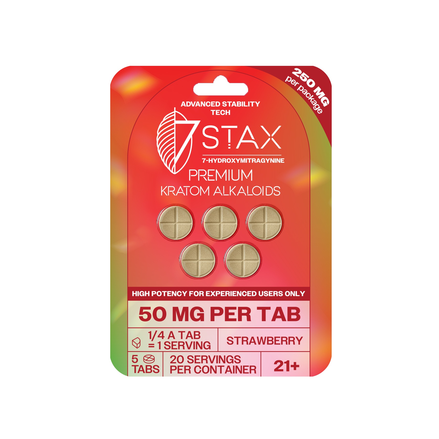 7Stax Premium 7-OH Kratom Alkaloid Tablets (250mg - 5 Count) - Strawberry