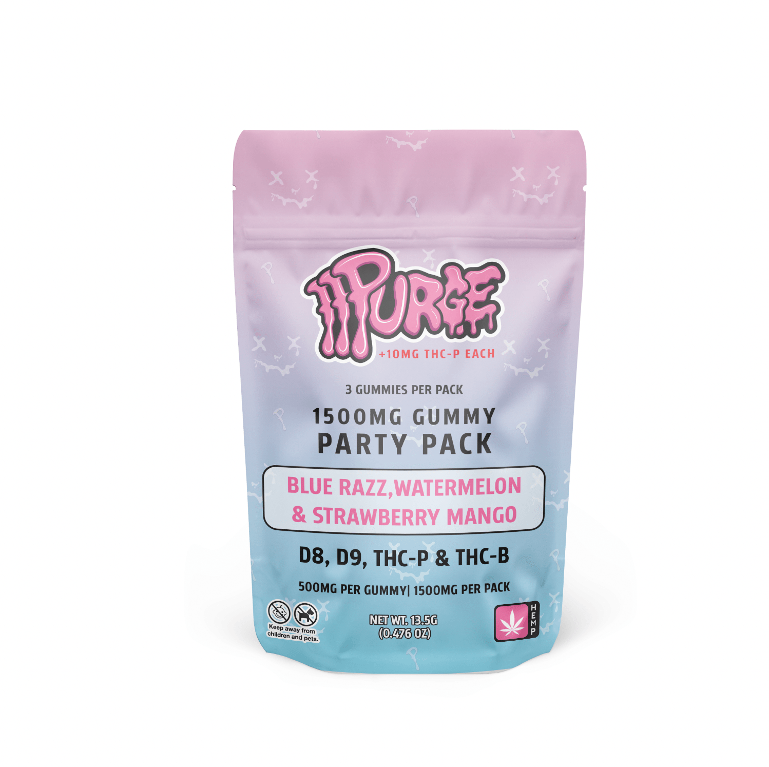 PURGE THC-P Gummies (1500mg) Party Pack - Blue Razz, Watermelon and Strawberry Mango