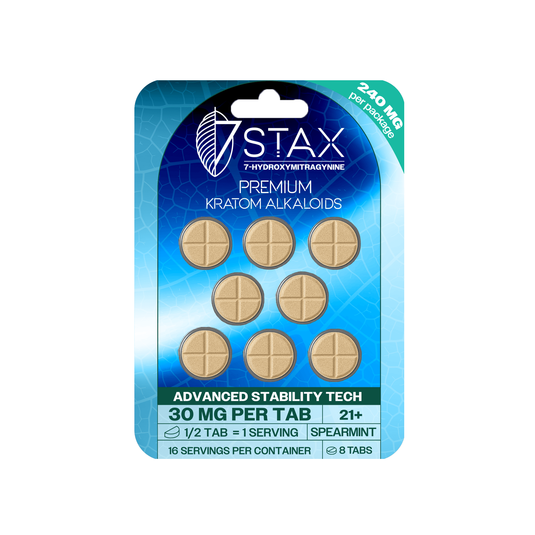 7Stax Premium 7-OH Kratom Alkaloid Tablets (240mg - 8 Count) - Spearmint