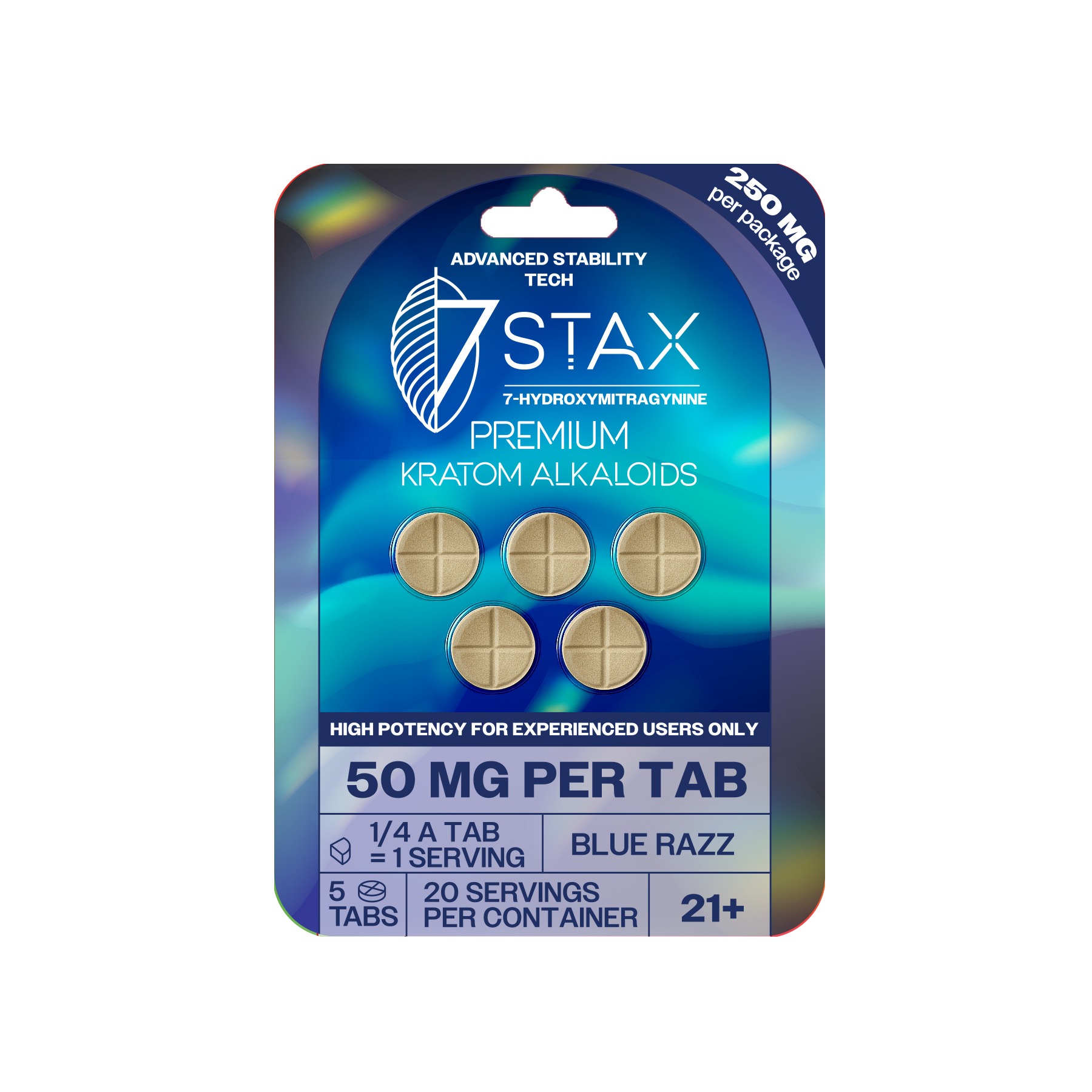 7Stax Premium 7-OH Kratom Alkaloid Tablets (250mg - 5 Count) - Blue Razz